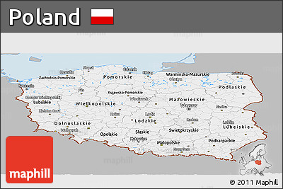 Gray Panoramic Map of Poland, single color outside