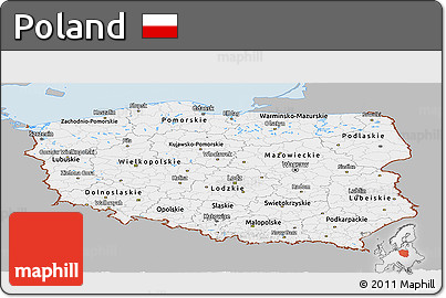 Gray Panoramic Map of Poland, single color outside