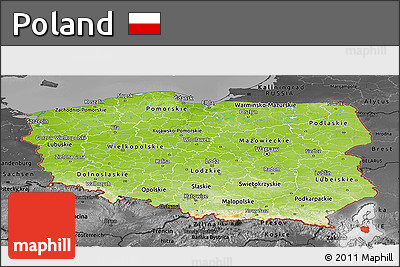 Physical Panoramic Map of Poland, darken, desaturated