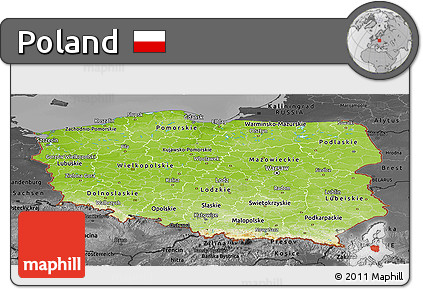 Physical Panoramic Map of Poland, darken, desaturated