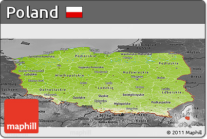 Physical Panoramic Map of Poland, darken, desaturated