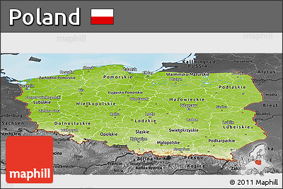Physical Panoramic Map of Poland, darken, desaturated, land only
