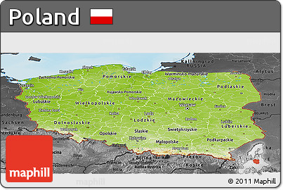 Physical Panoramic Map of Poland, darken, desaturated, land only