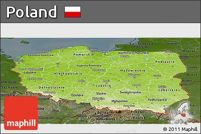 Physical Panoramic Map of Poland, darken