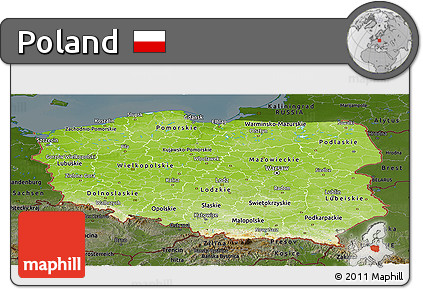 Physical Panoramic Map of Poland, darken