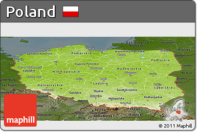 Physical Panoramic Map of Poland, darken