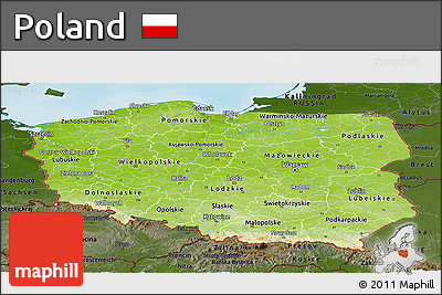 Physical Panoramic Map of Poland, darken, land only