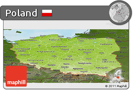 Physical Panoramic Map of Poland, darken, land only