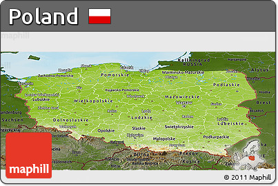 Physical Panoramic Map of Poland, darken, land only