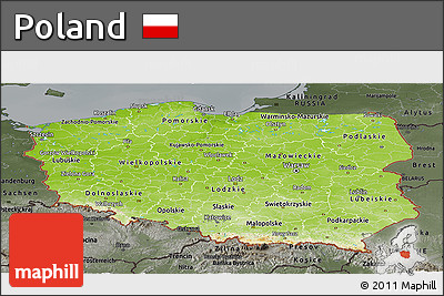 Physical Panoramic Map of Poland, darken, semi-desaturated