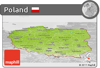 Physical Panoramic Map of Poland, lighten, desaturated