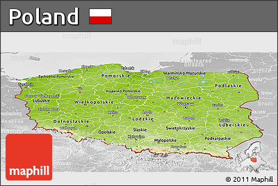 Physical Panoramic Map of Poland, lighten, desaturated