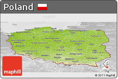 Physical Panoramic Map of Poland, lighten, desaturated