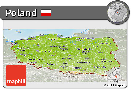 Physical Panoramic Map of Poland, lighten, semi-desaturated, land only