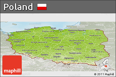 Physical Panoramic Map of Poland, lighten, semi-desaturated, land only