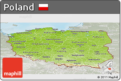 Physical Panoramic Map of Poland, lighten, semi-desaturated, land only