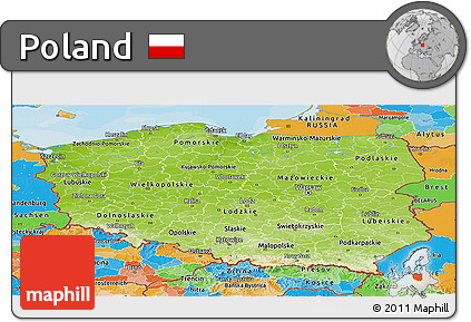 Physical Panoramic Map of Poland, political outside
