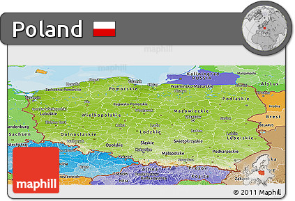 Physical Panoramic Map of Poland, political shades outside