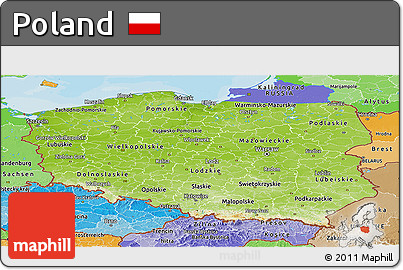 Physical Panoramic Map of Poland, political shades outside