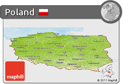 Physical Panoramic Map of Poland, single color outside