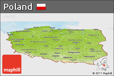 Physical Panoramic Map of Poland, single color outside
