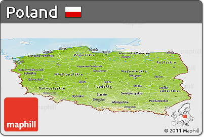 Physical Panoramic Map of Poland, single color outside