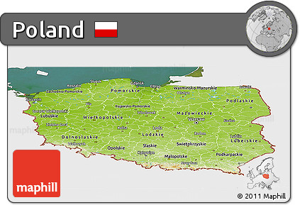 Physical Panoramic Map of Poland, single color outside, satellite sea