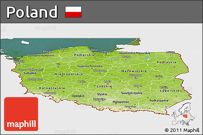 Physical Panoramic Map of Poland, single color outside, satellite sea