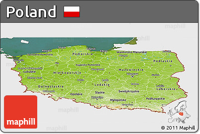Physical Panoramic Map of Poland, single color outside, satellite sea