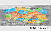 Political Panoramic Map of Poland, desaturated