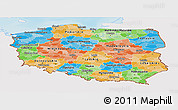 Political Panoramic Map of Poland, single color outside, shaded relief sea