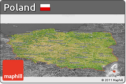 Satellite Panoramic Map of Poland, desaturated