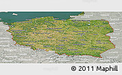 Satellite Panoramic Map of Poland, lighten, semi-desaturated, land only