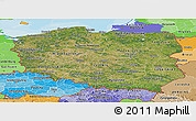 Satellite Panoramic Map of Poland, political shades outside