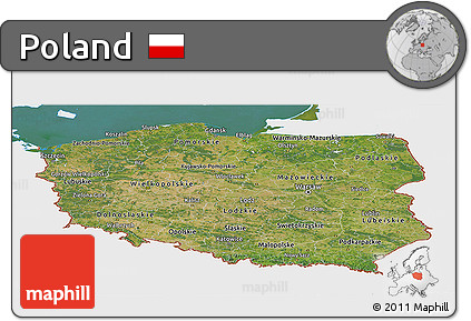 Satellite Panoramic Map of Poland, single color outside