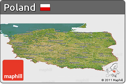 Satellite Panoramic Map of Poland, single color outside
