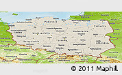 Shaded Relief Panoramic Map of Poland, physical outside