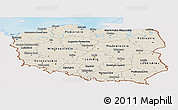 Shaded Relief Panoramic Map of Poland, single color outside