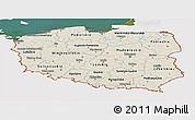 Shaded Relief Panoramic Map of Poland, single color outside, satellite sea