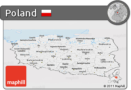 Silver Style Panoramic Map of Poland, single color outside