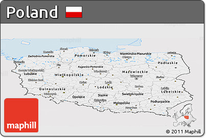 Silver Style Panoramic Map of Poland, single color outside