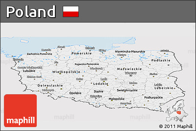 Silver Style Panoramic Map of Poland, single color outside