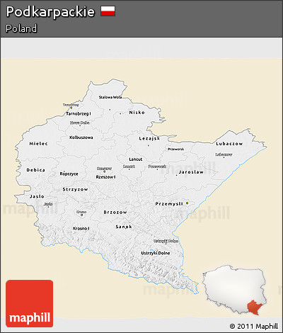 Classic Style 3D Map of Podkarpackie, single color outside