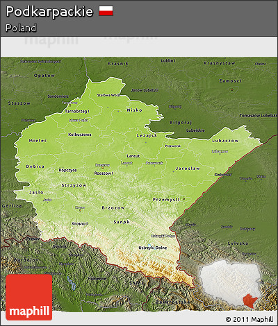 Physical 3D Map of Podkarpackie, darken