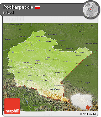 Physical 3D Map of Podkarpackie, darken