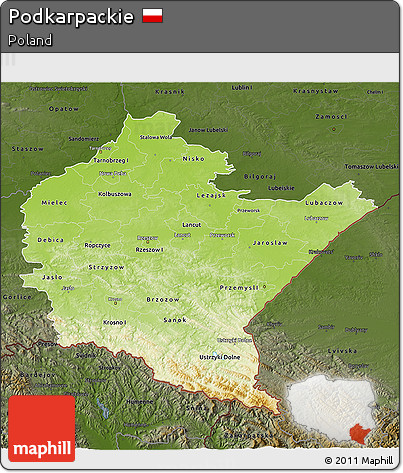 Physical 3D Map of Podkarpackie, darken