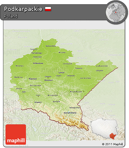 Physical 3D Map of Podkarpackie, lighten