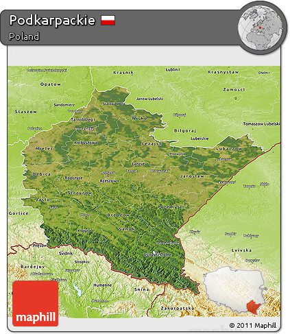 Satellite 3D Map of Podkarpackie, physical outside