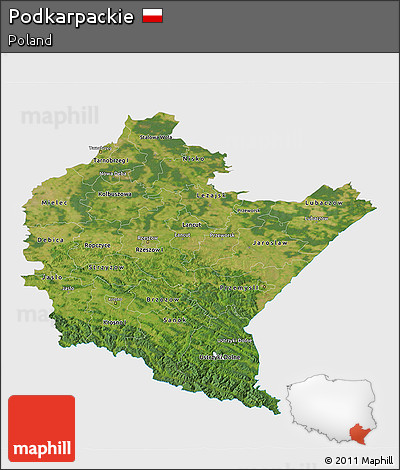 Satellite 3D Map of Podkarpackie, single color outside