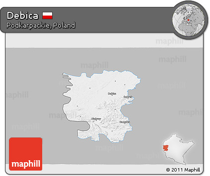 Gray 3D Map of Debica, single color outside
